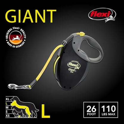 FLEXI Giant Tape Retractable Dog Leashes for Large Dogs Upto 110 lbs. – 26 ft., Black | Tangle Free Pet Walking Leash with One-Handed Brake, Pause, Lock | German Quality Product - color: Black, size: Large - 26 feet
