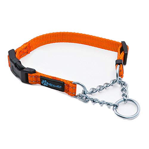 Max and Neo Stainless Steel Chain Martingale Collar - We Donate to a Dog Rescue for Every Collar Sold (X-Small, Orange) - color: ORANGE, size: X-Small