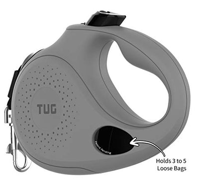 TUG Oval 360° Tangle-Free Retractable Dog Leash with Integrated Waste Bag Dispenser (Small, Grey) - color: Grey, size: Small