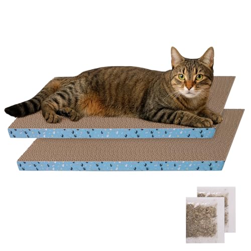 Cat Scratcher Pads, Cat Scratching Cardboard for Indoor Cats 14″Lx10.6″Wx0.6″H Dual-Side Corrugated Cats Scratching Post Reusable Supplies (2PCS) - size: 2PCS