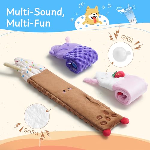 Nocciola 3 PC No Stuffing Small Dog Toys, Removable Crinkle Squeaky Durable Dog Tug Toy Summer Drinks Theme, Bottle Insert Fun Puppy Toys to Keep Them Busy - style: 3 PC No Stuffing Drinks