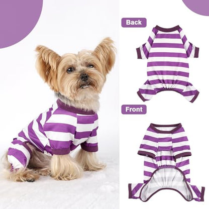 Dog Pajamas, Stretchy Puppy Jammies Onesie, Comfy Doggie Striped Pjs, Lightweight Soft Puppy Outfit, Dogs Clothes for Small Size Girl Boy(Purple,M) - color: Purple, size: Medium (Chest 16.9 in)