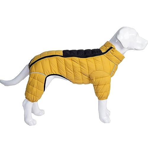 Lovelonglong Dog Coat, Warm Jacket, 4 Legs Covered Waterproof Windproof Reflective Vest, Zippered Adjustable Outdoor Snow Jacket for Small Medium Large Dogs, Yellow, M - color: Yellow, size: M (12.5inch Back)