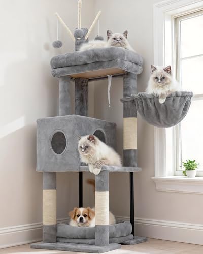 Heybly Cat Tree，HCT202SW - color: Light Gray, size: 45.3 inch