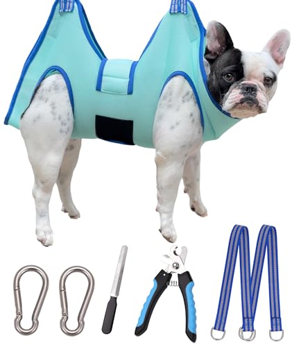 Kkiimatt Dog Grooming Hammock, Medium Dog Hanging Harness Holder for Nail Clipping, Nail Trimming Cutting Hammock, Grooming Sling Restraint Bag with Wide Strap Sewed - color: Medium 35 LB Max/Turquoise