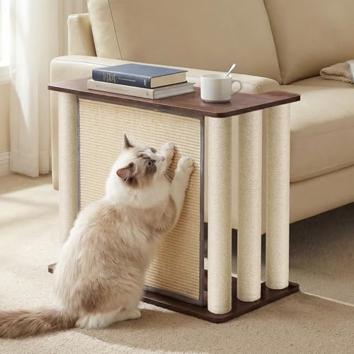 Veehoo Couch Protector from Cat Claws, Couch End Table with Cat Scratch Panel and Scratching Posts, Pet Corner Sofa Side Table Scratcher, Black Walnut, Right - color: Black Walnut - Right