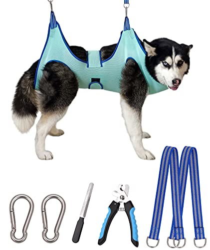 Kkiimatt Dog Grooming Hammock Harness, Hanging Harness Holder for Nail Clipping, Nail Trimming Hammock with Wide Strap, Grooming Sling Hanger Restraint Bag for Claw Care (XX-Large 65 LB Max/Turquoise) - color: XX-Large 65 LB Max/Turquoise