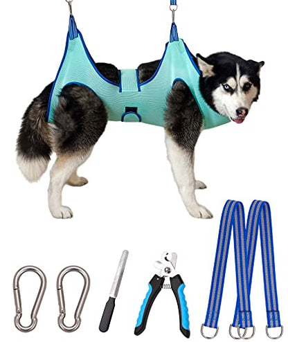 Kkiimatt Dog Grooming Hammock Harness, Hanging Harness Holder for Nail Clipping, Nail Trimming Hammock with Wide Strap, Grooming Sling Hanger Restraint Bag for Claw Care (XX-Large 65 LB Max/Turquoise) - color: XX-Large 65 LB Max/Turquoise