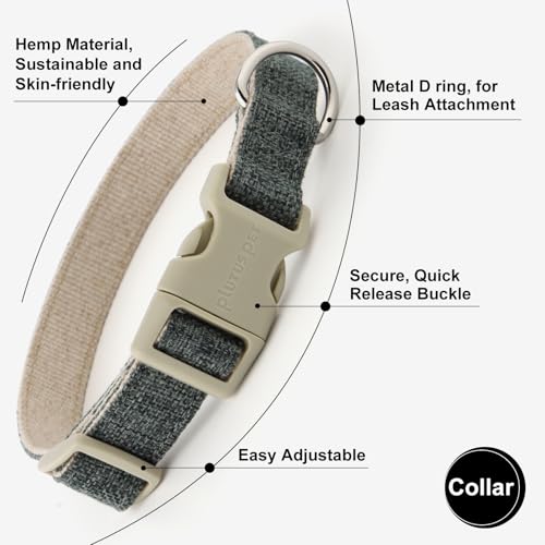 Plutus Pet Cotton Hemp Dog Collar and Leash Set, Adjustable Collar for Small, Medium, and Large Dogs, Heavy Duty and Soft on Skin, Gray, XS - color: Grey, size: X-Small