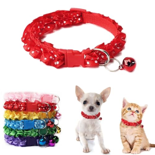 Red Dog Collar Xs, Kitten Bell Collar Girl Puppy Collar Lace Adjustable for XXS Xs Small Pet Dogs Cats Animal Litter Tiny Female, XSmall - color: Red, size: Neck 7.5-12.6"