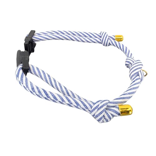 Breakaway Cat Collar – Adjustable Soft Cotton Breakaway Kitten Collar for Indoor & Outdoor Cats 6–13 Inch, Includes 2 Split Rings and Yellow Bell, Lightweight, Handmade in California (Blue Stripe) - color: Blue Stripe