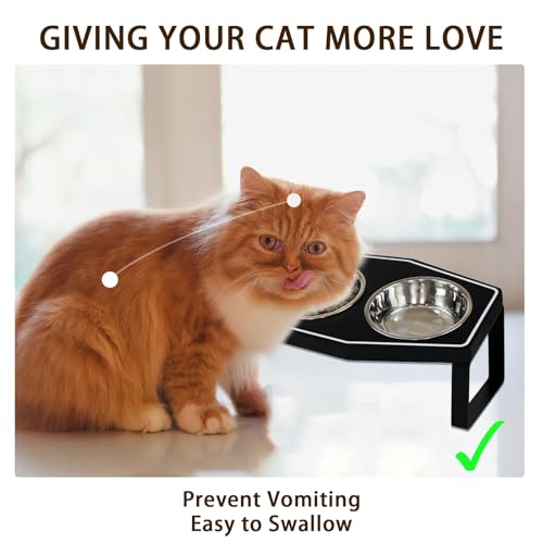 Gothic Cat Food Bowls Elevated, Raised Cat Bowls for Indoor, Non-Slip Stand & Wood Board, Stainless Steel and Whisker Friendly Food Bowls (Cat Bowl*3) - size: Cat Bowls x3