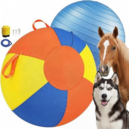10/18/22" Herding Ball for Dogs & Horses - Tear-Resistant Inflatable Toy with Heavy-Duty Handle Cover & Pump - Durable Exercise Ball for Large Pets (Large) - size: Large