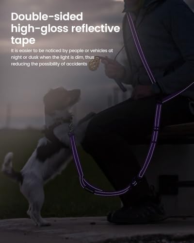 Hands Free Dog Leash, Multifunctional Crossbody Dog Leash, 5.9-9.5Ft Long Waist Belt with Car Seatbelt and Double-Sided Reflective Stitches for Medium and Large Dogs Walking, Jogging(Purple) - color: Purple, size: Large-5.9-9.5ft