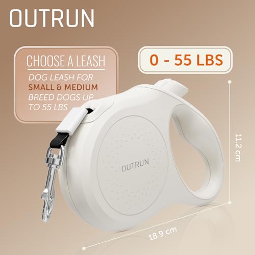 OUTRUN Retractable Dog Leash 16 FT Walking Leash up to 55 Lbs, Strong Nylon Tape No Tangle, Heavy Duty One-Handed Brake Lock Perfect for Small & Medium Sized Dogs and Pets (Starlight White) - color: Starlight White