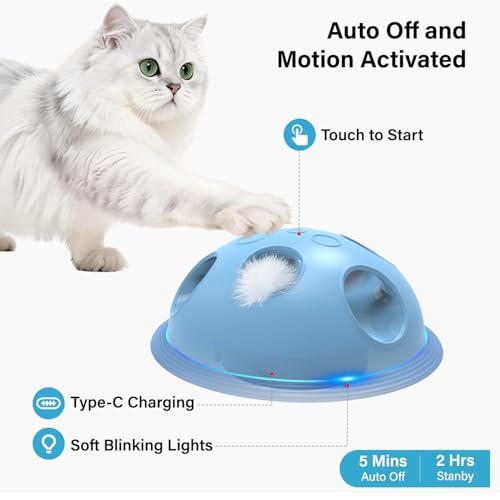 Pawingcat Automatic Cat String Toy 6 Holes Whack a Mole Cat Toy with Plush Running Cat Mouse Toy Hide and Seek Interactive Cat Toys for Indoor Cats（Blue） - color: Blue