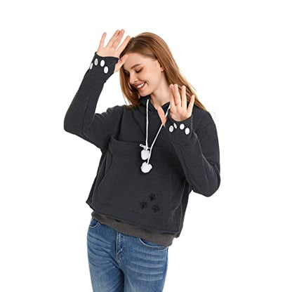 Unisex Big Pouch Hoodie Long Sleeve Fleece Pet Dog Holder Carrier Pullover Sweatshirt… - color: Dark Grey, size: Medium