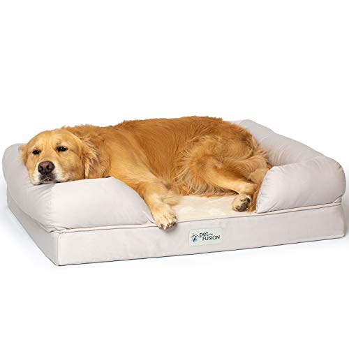 PetFusion Ultimate Dog Bed, Orthopedic Memory Foam, Multiple Sizes and Colors, Medium Firmness Pillow, Waterproof Liner, YKK Zippers, Breathable 35% Cotton Cover - color: Sandstone, size: Large (36x28")