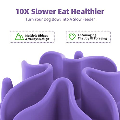 Jaoul Slow Feeder Dog Bowls Insert, Puzzle Slow Feeder Insert with 21 Octopus Suction Cups for Small Breed Dog Food Bowls (4 inch, Purple) - color: Purple, size: Small(4inch)