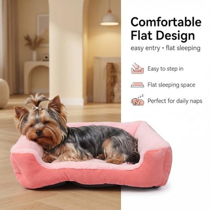 Tiny Dog Bed 20 Inch for Small Dogs, Soft Rectangle Puppy Bed with Plush Surface, Washable Pet Bed,Pink - color: Pink, size: 20"x19"x5"