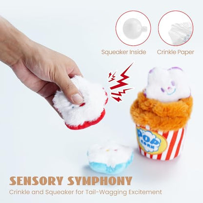Nocciola Popcorn Squeaky & Plush Dog Toys | Hide & Seek, Interactive, Crinkle Toys for Small & Medium Dogs - style: Popcorn