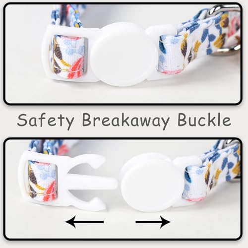Unique style paws 2 Pack Kitten Collar Breakaway with Bell & Pendant, Adjustable Safety Cat Cotton Collars for Girl Boy Cats and Small Pets - color: blue & pink flower