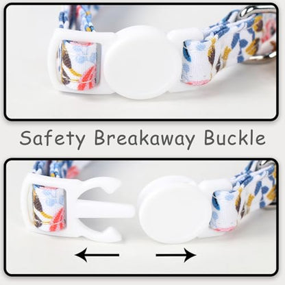 Unique style paws 2 Pack Kitten Collar Breakaway with Bell & Pendant, Adjustable Safety Cat Cotton Collars for Girl Boy Cats and Small Pets - color: blue & pink flower
