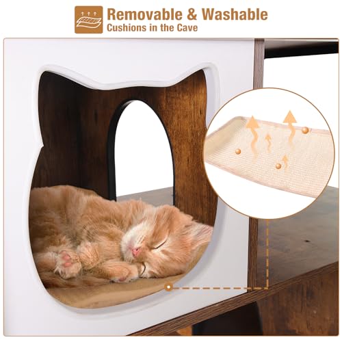 Cat Litter Box Furniture Enclosure 4 Levels Cat Tree Hidden Cabinet with Storage and Scratch,4 Tiers