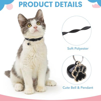 BINGPET Reflective Cat Collar Breakaway with Bells,3 Pack Kitten Collar for Girl Boy Cats with Cute Pendant Glow in The Dark,Adjustable 8''-11.8'',Black - color: Reflective(Black)-3pcs