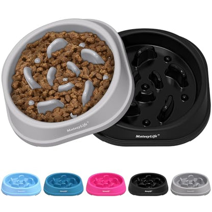 MateeyLife Small Slow Feeder Cat Bowls 2PCS, Anti-Choking Puzzle Cat Food Bowls, Anti-Slip Interactive Dog Feeding Slow Down Eating, Bloat Stop Maze Dishes Dog Feeder for Small Breeds 1 Cup Gray&Black - color: B-Gray&Black, size: Small
