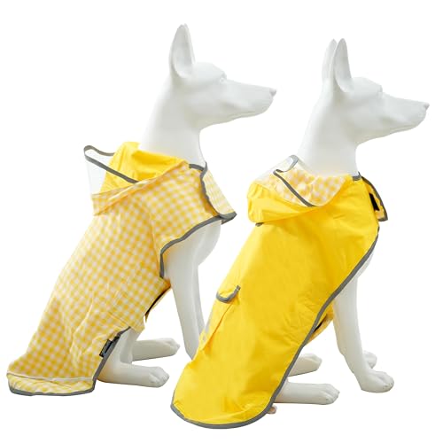 Dog Raincoat Reversible,Waterproof Dog Rain Coat Hooded Slicker Poncho with Reflective Strip, Plaid Double Layer Rain Jacket for Small Medium Large Dogs (Yellow, Small(9-13lb)) - color: Yellow, size: Small(9-13lb)