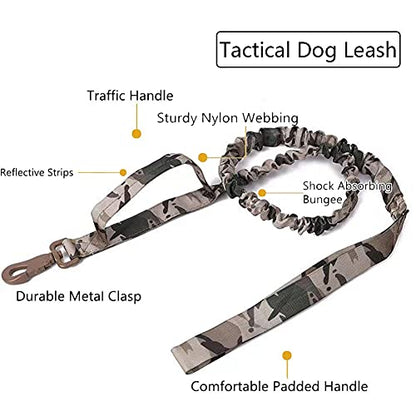 Tactical Dog Collar and Leash Set Adjustable Military Nylon Dog Collar with Control Handle and Heavy Duty Metal Buckle for Large Dogs（Camo S - color: Camo SET(collar+leash), size: Small (Pack of 1)