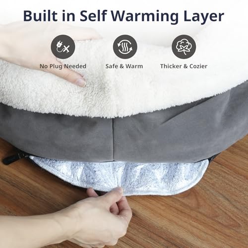 Self Warming Cat Bed, 17.7" x 13.7" Anti-Slip Soft Round Thermal Pet Cushion Bed for Kittens, Cats, Puppies and Small Dogs, Gray - color: Grey