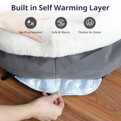 Self Warming Cat Bed, 17.7" x 13.7" Anti-Slip Soft Round Thermal Pet Cushion Bed for Kittens, Cats, Puppies and Small Dogs, Gray - color: Grey