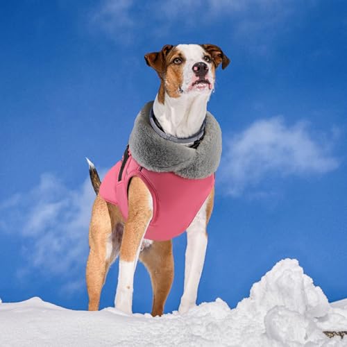 Dog Coat Large, Windproof Dog Jacket with Warm Fleece Lining, Thickened Collar Dogs Winter Coat,Adjustable Reflective Pet Coats for Cold Weather (Pink, XX-Large) - color: Pink, size: XX-Large