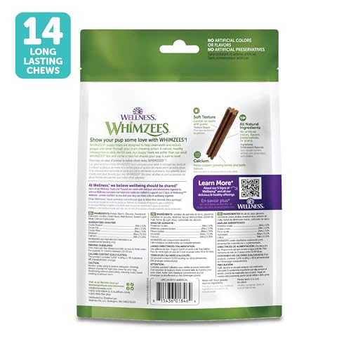 Wellness WHIMZEES Puppy Natural Dog Dental Treat, Chews, Freshens Breath, Medium/Large Size, 7.9 oz Bag, 14 Count - size: 14 Count (Pack of 1)