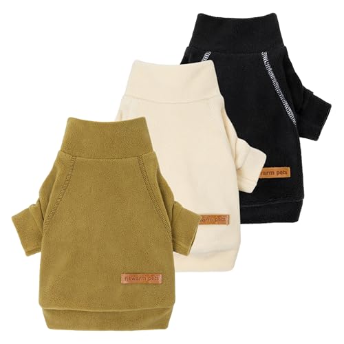 Fitwarm 3 Pack Classic Fleece Dog Sweater, Winter Clothes for Small Dogs Boy Girl, Turtleneck Dog Sweatshirt, Pet Pullover Jumper, Cat Apparel, Black, Olive Green, Cream, XS - color: Black-Olive-Cream, size: X-Small