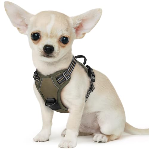 Small Dog Harness No Pull, Service Vest with Reflective Strips and Control Handle, Adjustable and Comfortable for Easy Walking, No Choke Pet Harness with 2 Metal Rings, Brown, XS - color: Brown, size: X-Small