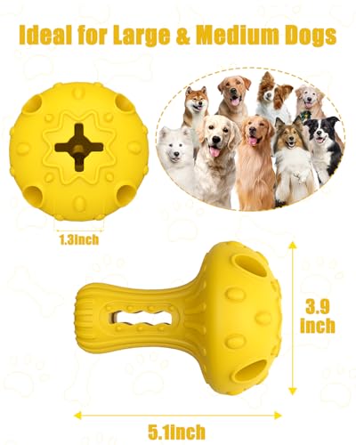 Dog Chew Toys for Aggressive Chewers, Rubber Treat Dispensing Stimulation Toy to Keep Them Busy, Durable Interactive Enrichment Puzzle Toy for Medium Large Breed Dogs - color: Yellow