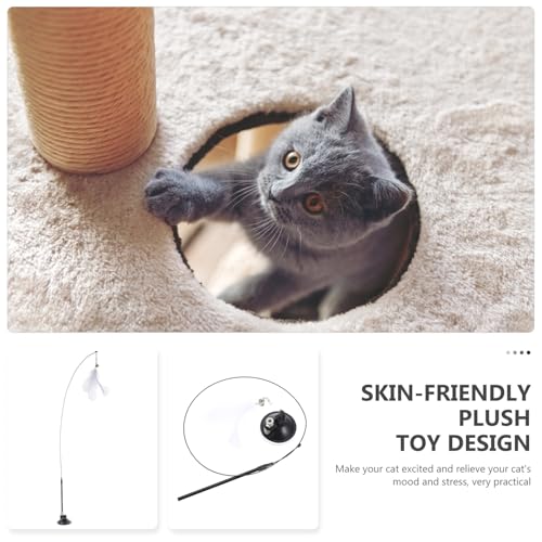 Luxshiny Interactive Cat Teaser Stick with Suction Cup Base, Wire Set with Bell, 10pcs Replacement Heads for Kitten and Indoor Cat Entertainment