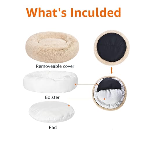 Amazon Basics Washable Donut Pet Bolster Faux Fur Bed with Removable Cover, Anti-Slip Bottom for Dog, Beige, 36" x 36" - color: Beige, size: 36" x 36"