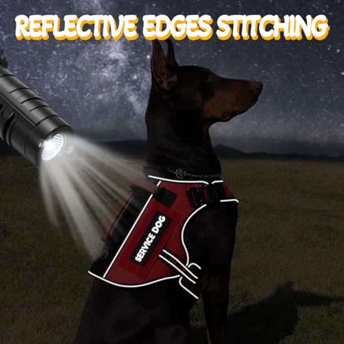 Service Dog Vest for Large Dogs, Tactical Dog Harness Vest No Pull with Handle, Adjustable Reflective Military K9 German Shepherd Dog Vest for Walking, Training, Hunting (Bright Red, L)