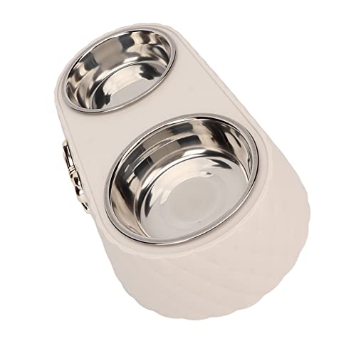 Generic Durable Stainless Steel Double Pet Feeding Bowls, Non Slip Mats Prevent Slip, Safe Material for Small to Medium Dogs Cats (Beige) - color: Beige