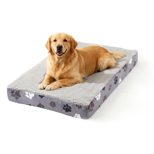 Dog Beds for Large Sized Dog Comfy Orthopedic Pet Bed with Waterproof Lining & Removable Washable Cover, Soft Sherpa Dog Crate Bed with Anti Slip Bottom, 41x27 Inch Dark Grey - color: Dark Grey, size: 41.0"L x 27.0"W x 4.0"Th