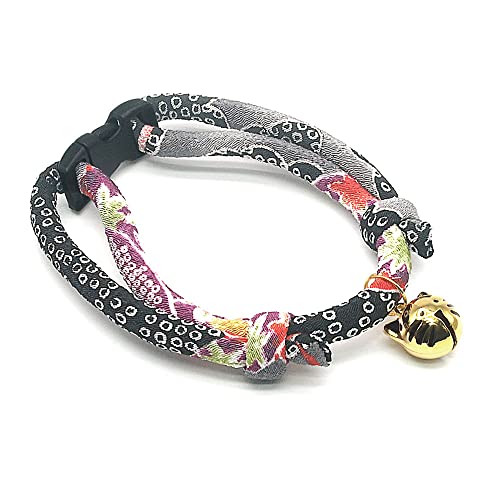 Cat Collar with Kitty Face Bell. Cute Japan Chirimen Kitten Collar. Soft & Lightweight. - color: Gray