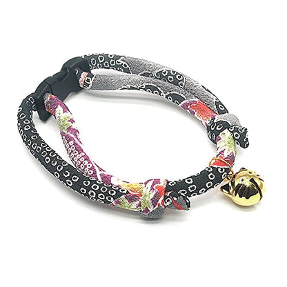 Cat Collar with Kitty Face Bell. Cute Japan Chirimen Kitten Collar. Soft & Lightweight. - color: Gray