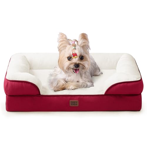 EHEYCIGA Orthopedic Dog Bed for Small Dogs, Waterproof Memory Foam Small Dog Beds with Sides, Non-Slip Bottom and Egg-Crate Foam Medium Pet Couch Bed with Washable Removable Cover,Red - color: Red, size: 24.0"l X 18.0"w X 6.0"th
