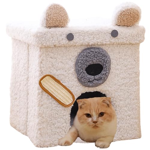 Cat Houses for Indoor Cats,Cat Cave Beds Pet Hideaway,2 Story Cube Condos Cat Sleeping Space,Collapsible Covered Burrowing Cozy Kitten Nest,Sturdy Structure Cat Play Tower (White) - color: White
