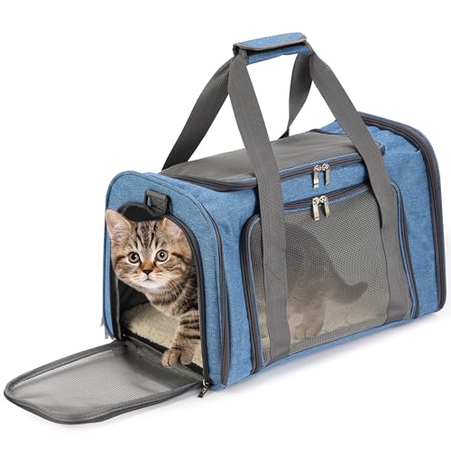 Mr. Pen- Pet Carrier, 17.5" x 11.2" x 11.5", Medium Size, Blue, Portable Travel Carrier for Small Pets, Cats & Small Dogs, Breathable Mesh, Safety Inner Leash, Side Pocket & Padded Shoulder Strap - color: Blue