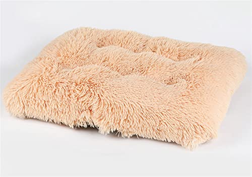 Long Plush Calming Pet Bed Cuddler Pet Bed for Dogs and Cats Fluffy Faux Fur Dog Bed with Anti Slip Bottom Machine Washable Pet Sleep Bed Crate Mat Champagne M - color: Champagne, size: M(25"x19"x4")